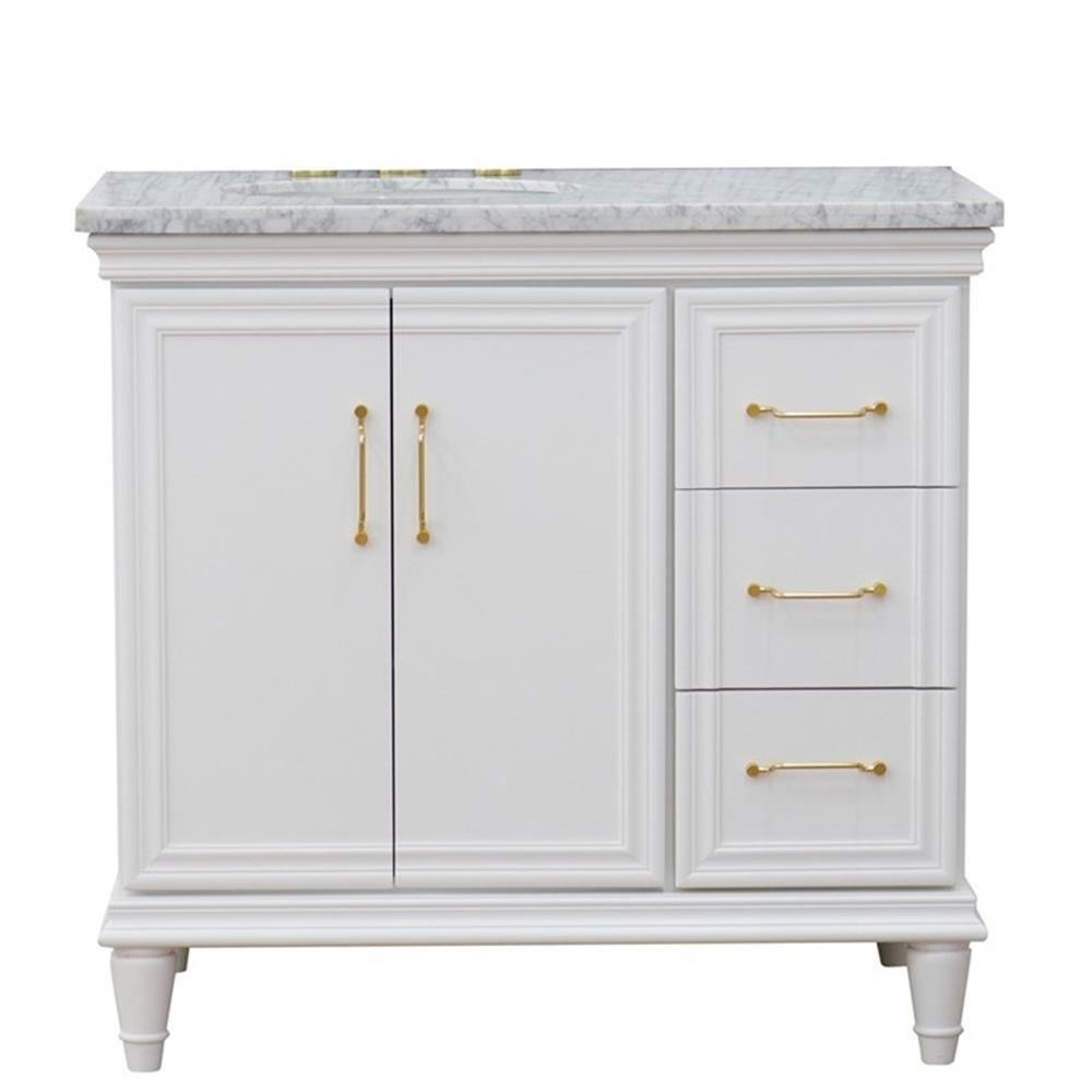 37 in. Single Wooden Vanity White White Carrara Oval Left Door.Left Sink