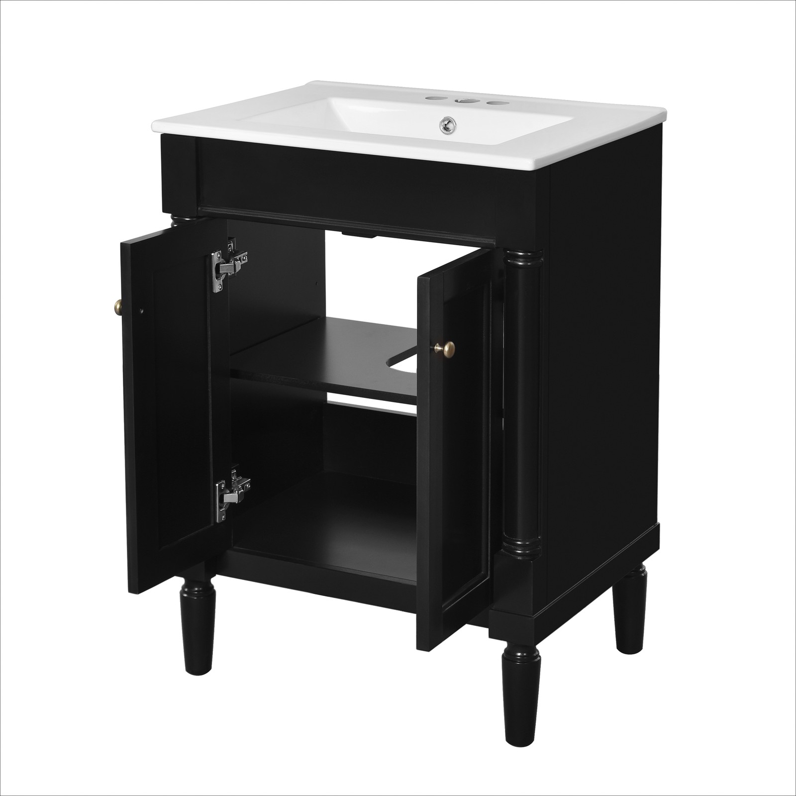 24″ Bathroom Vanity with Sink, Modern 2-Tier Storage Cabinet, Black