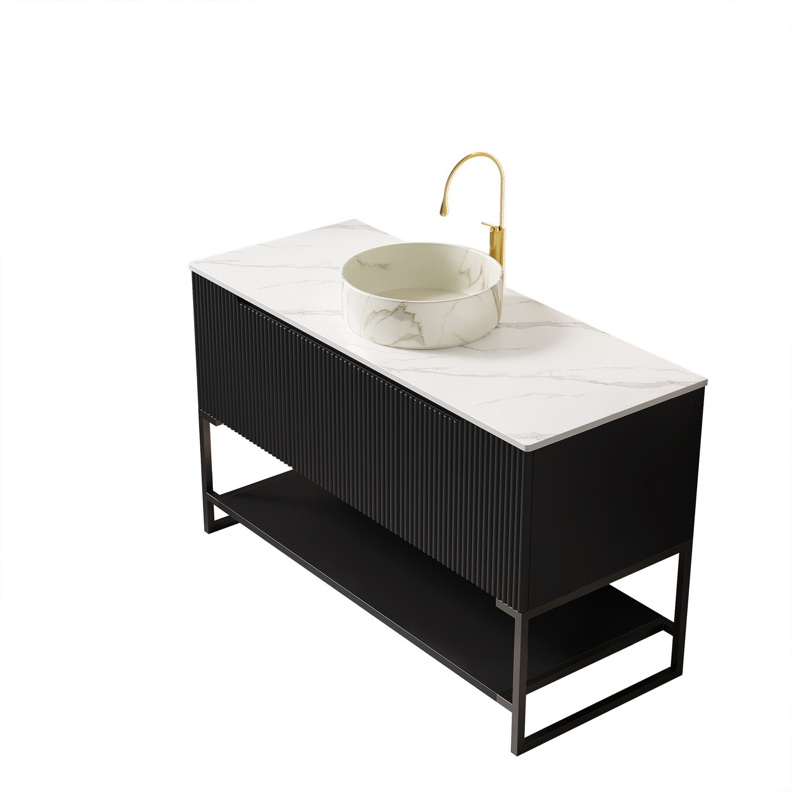 48″ Bathroom Vanity with Sink, 3-Door Cabinet & White Ceramic Basin