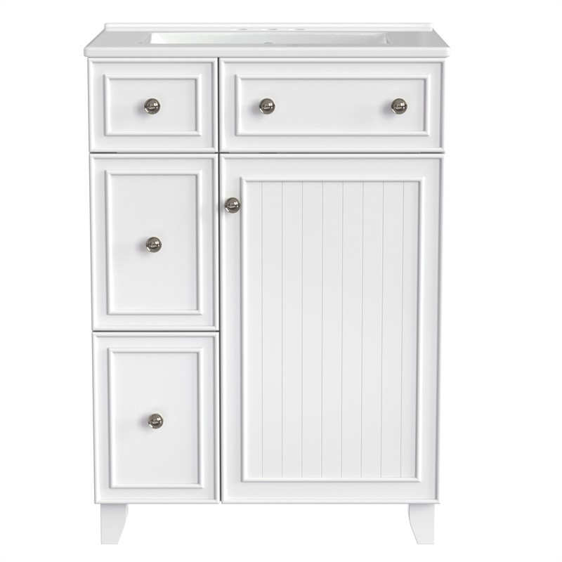 24″ White Bathroom Vanity Cabinet with Ceramic Sink,2 Drawers,1 Soft-Close Door