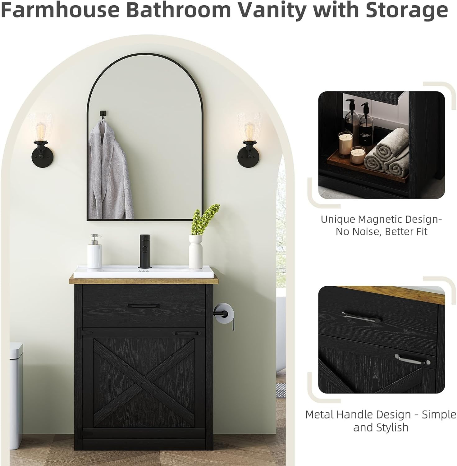 4Ever2Buy 24 Inch Bathroom Vanity with Sink, Farmhouse Bathroom Vanity Cabinet w