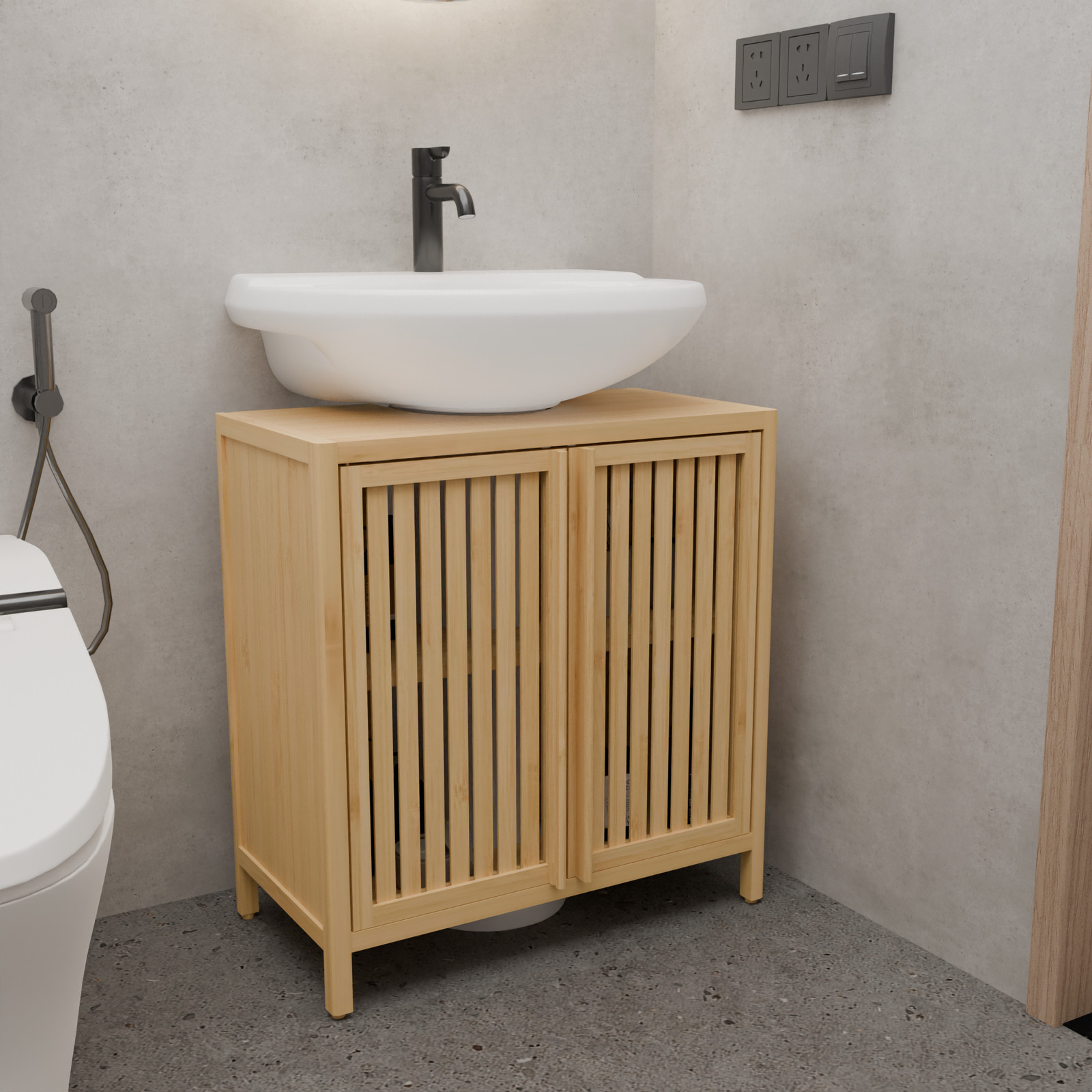 Under Sink Vanity Cabinet Bathroom Double Door Shelf Cupboard Basin Cabinet