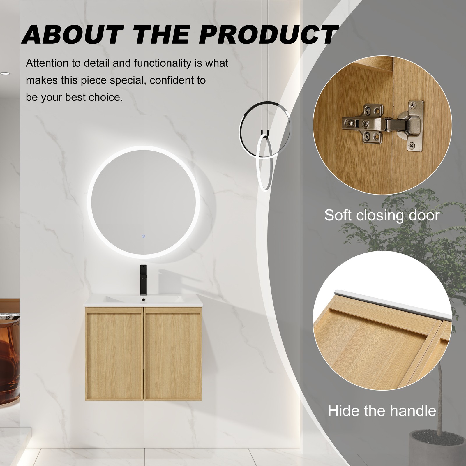 24″ Floating Bathroom Vanity with Sink, Light Oak Wall-Mounted Cabinet