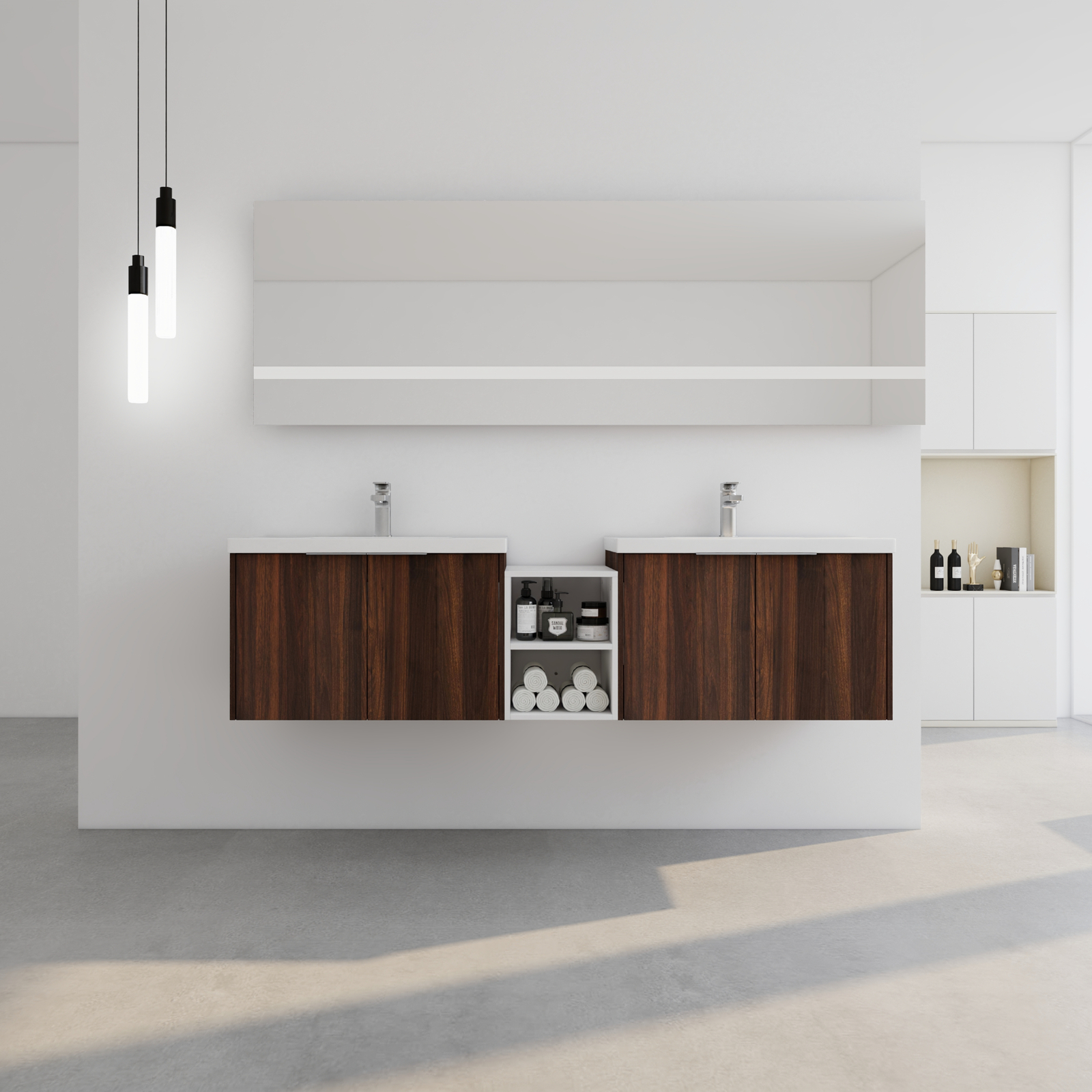 2X 30″ Bathroom Vanity Cabinet With Resin Sink +12″ Small Storage Shelves Walnut