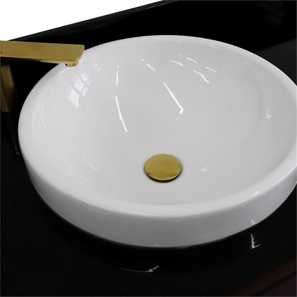 61 in. Double Wooden Vanity Blue Black Galaxy Granite Round Sink