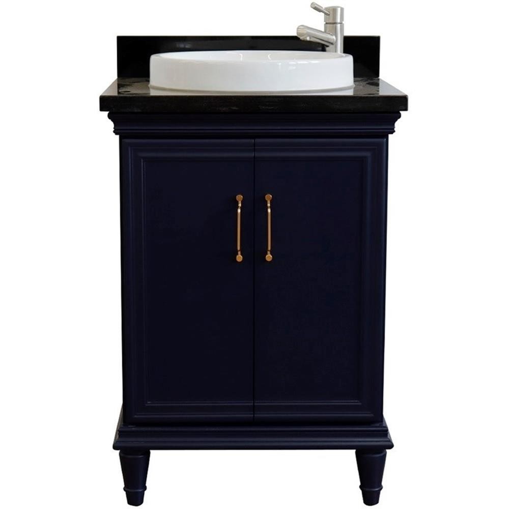 25 in. Single Wooden Vanity Blue with Black Galaxy Rectangle Sink