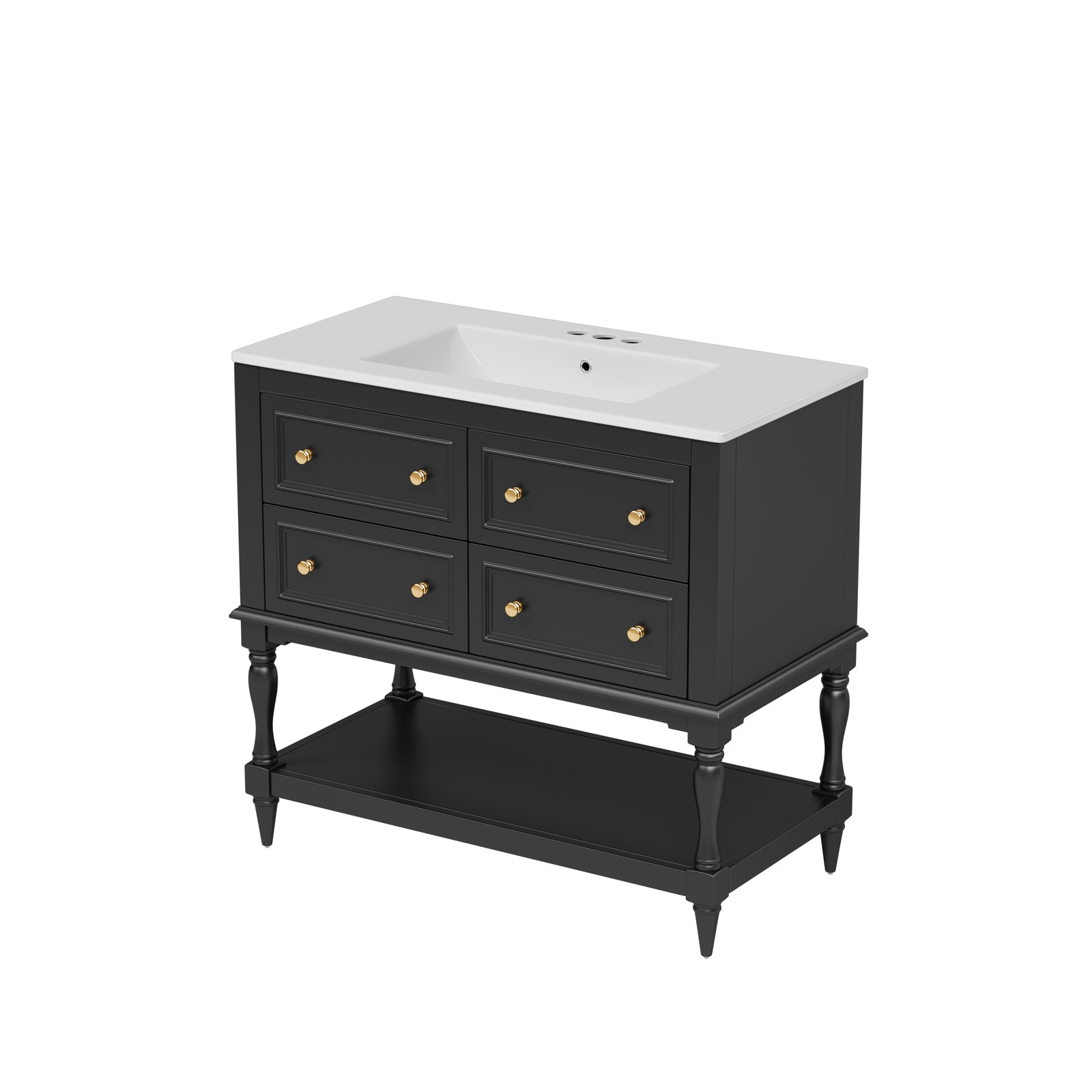 36″ Bathroom Vanity Cabinet with Sink Combo Set, 4 Drawers, Black