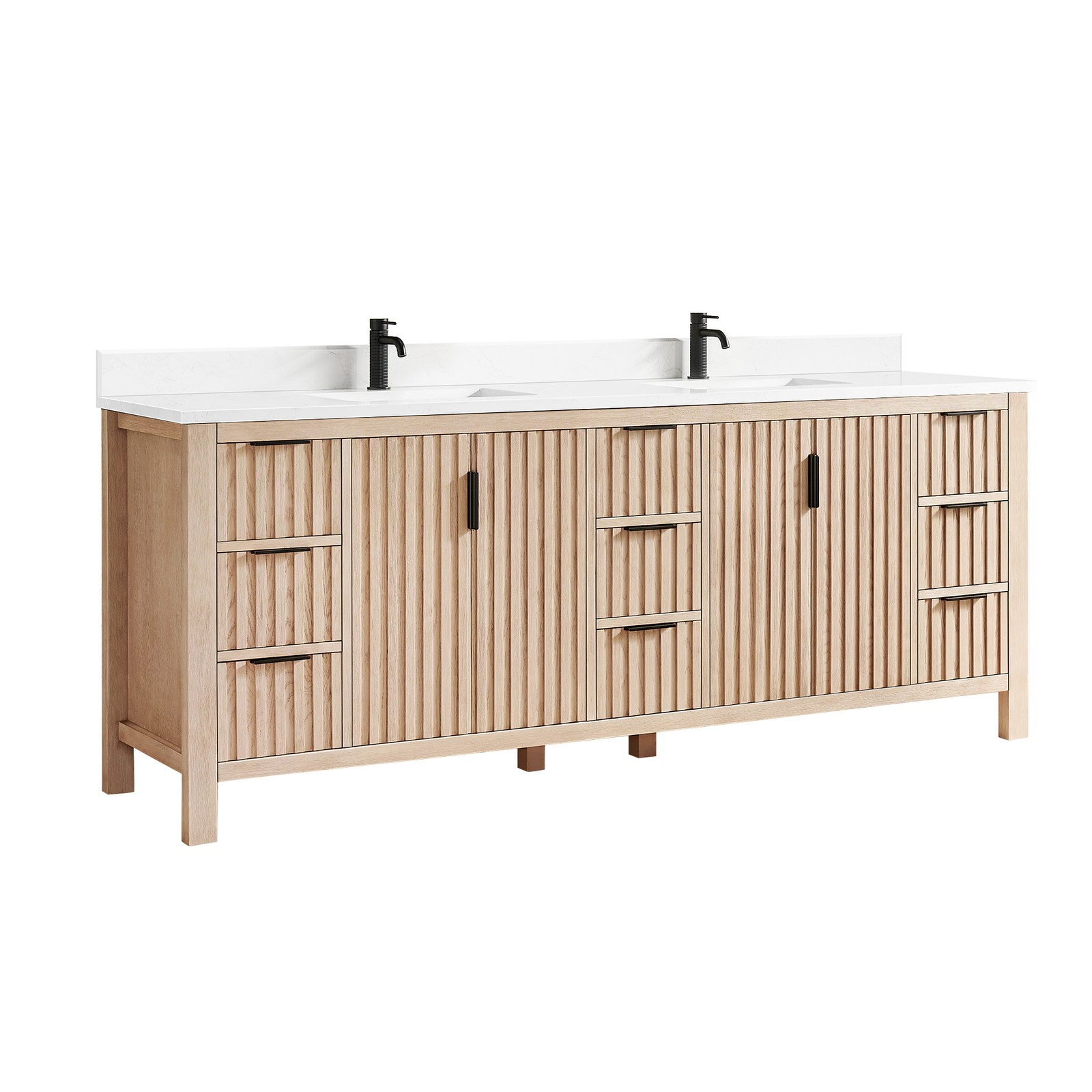 Shenzhen 84″ Double Bath Vanity in Aged Natural Oak with Composite Stone Top