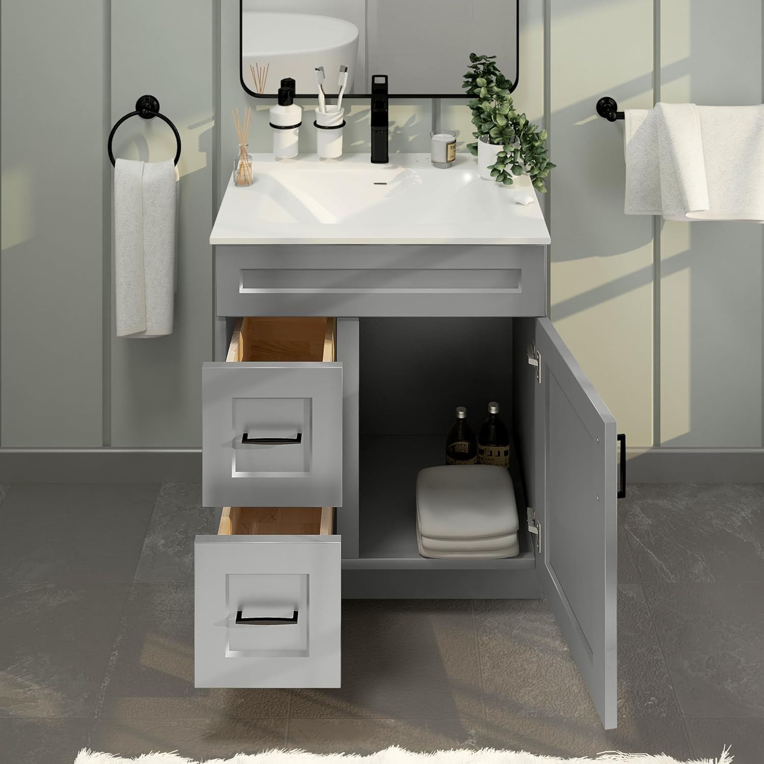 30″ Light Grey Shaker Sink Base Vanity Cabinet with Drawer – RTA