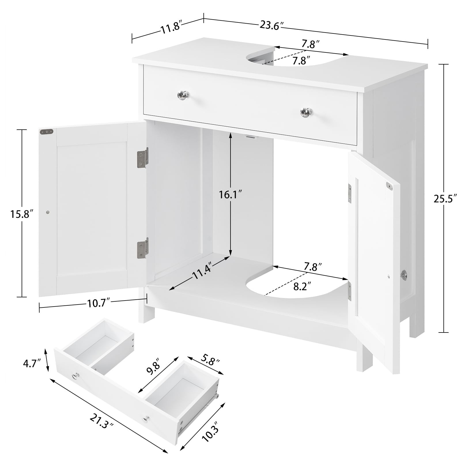Pedestal Sink Storage Cabinet with 2 Doors and Drawer, Bathroom Sink Cabinet,…