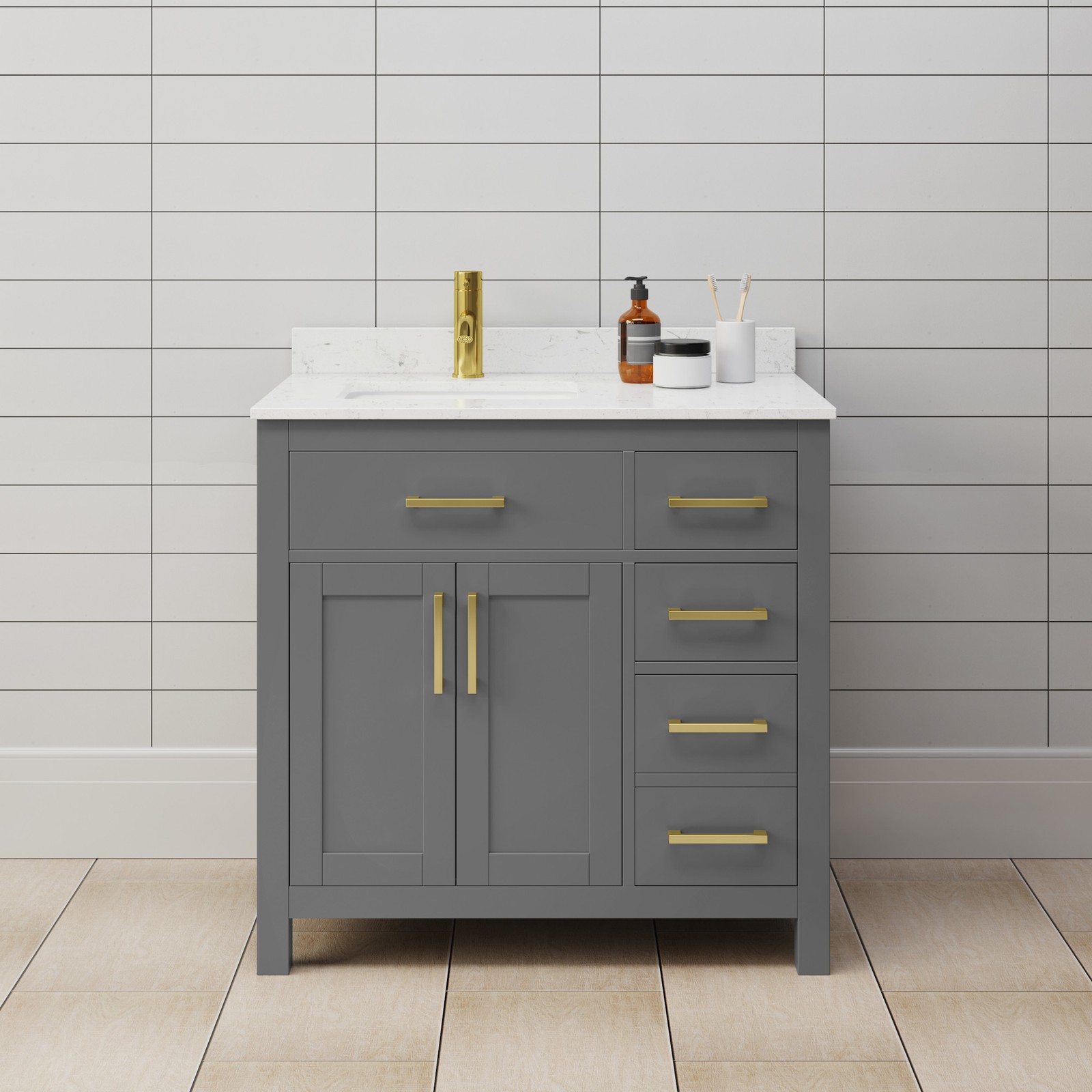 Wyndham Collection WCG242436S-UNSMXX Beckett 36″ – Dark Gray / Carrara Cultured