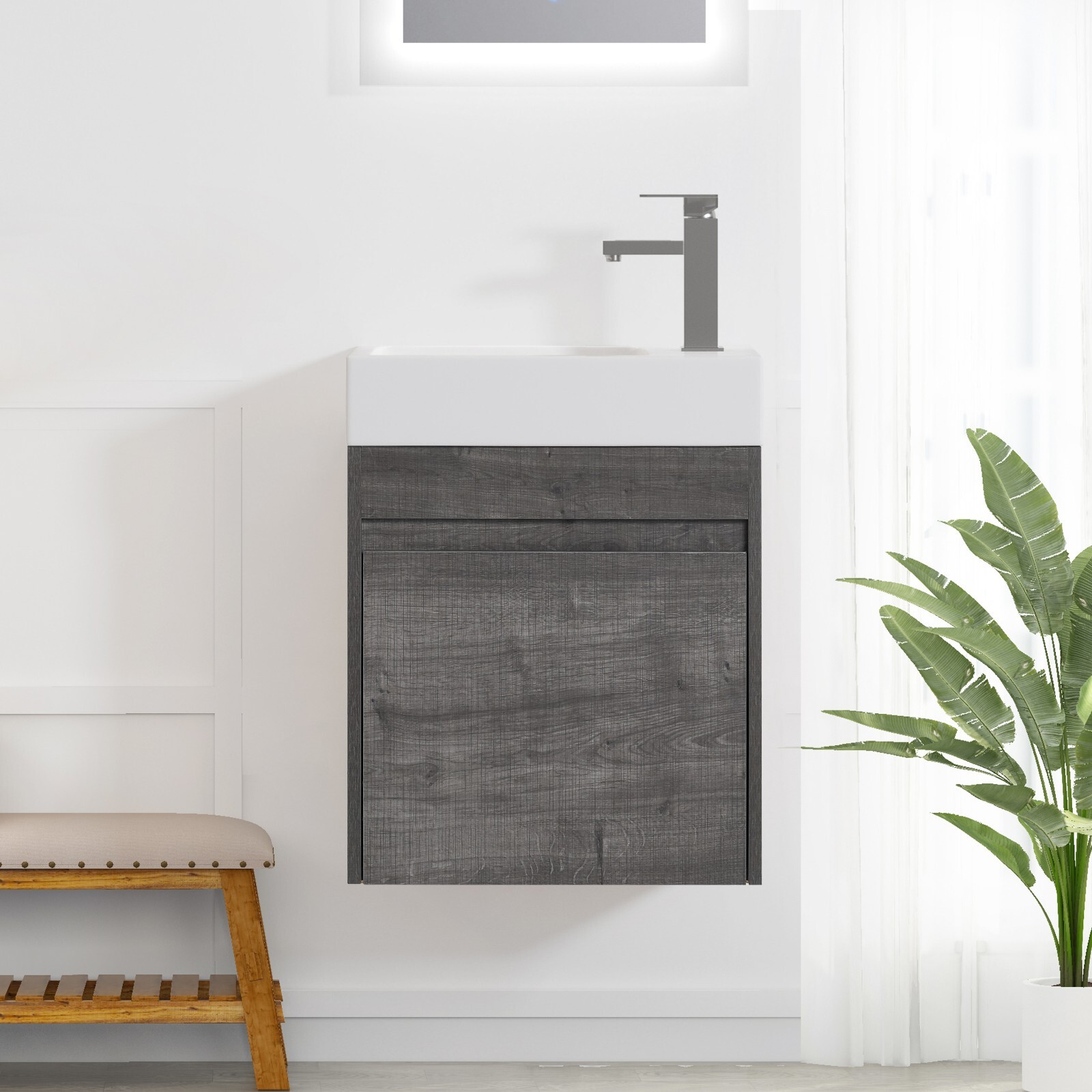 18” Floating Wall-Mounted Bathroom Vanity with White Resin Sink & Soft-Close