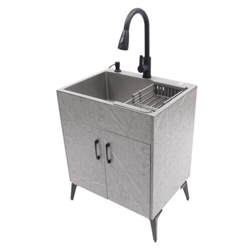 Modern Bathroom Vanity Free Standing Kitchen Cabinet Sink w/ Pull-out Faucet