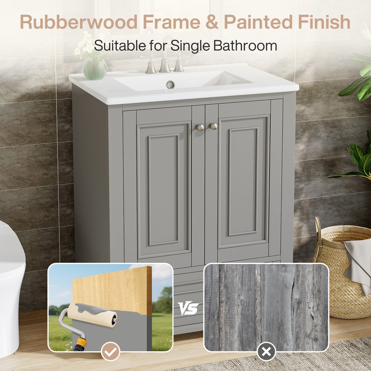 24″ Bathroom Vanity with Sink with 1 Drawers & 2 Doors, Bathroom Sink Cabinet