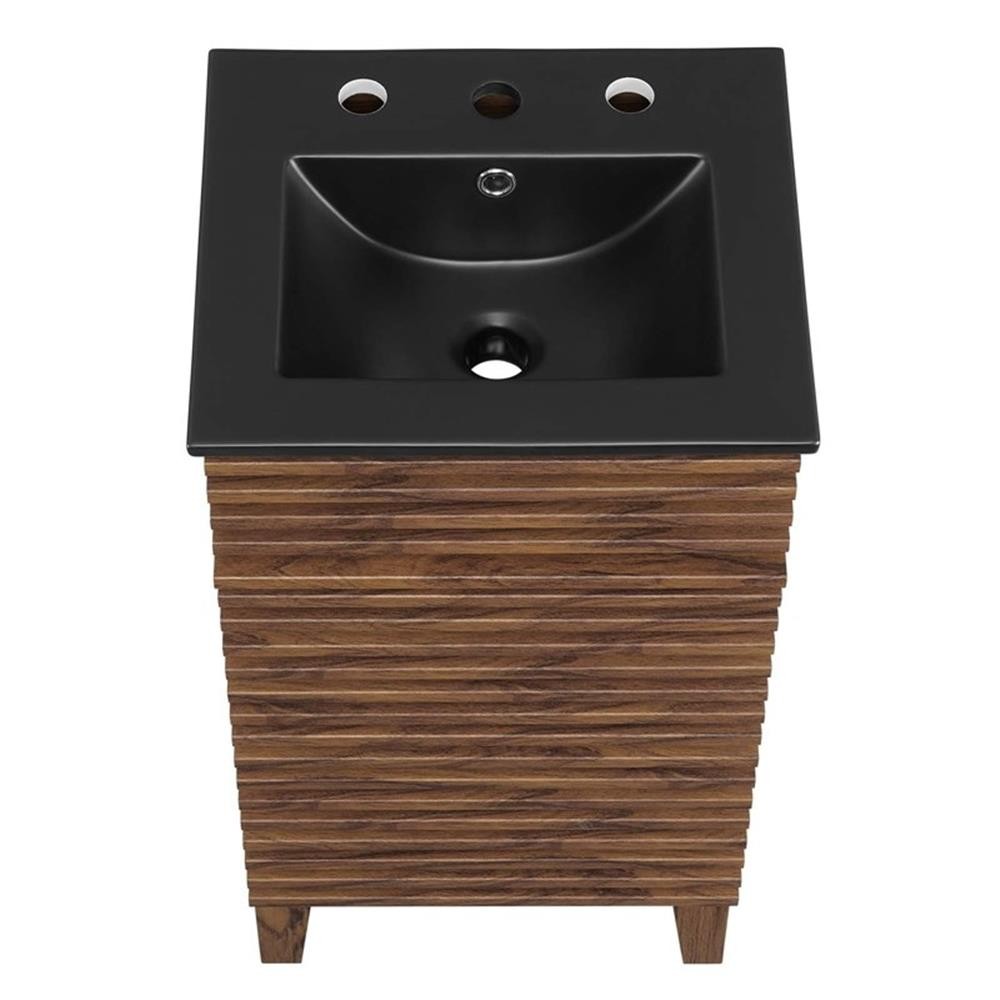 Pemberly Row 17.5″ Modern Wood/Ceramic Bathroom Vanity in Walnut/Black