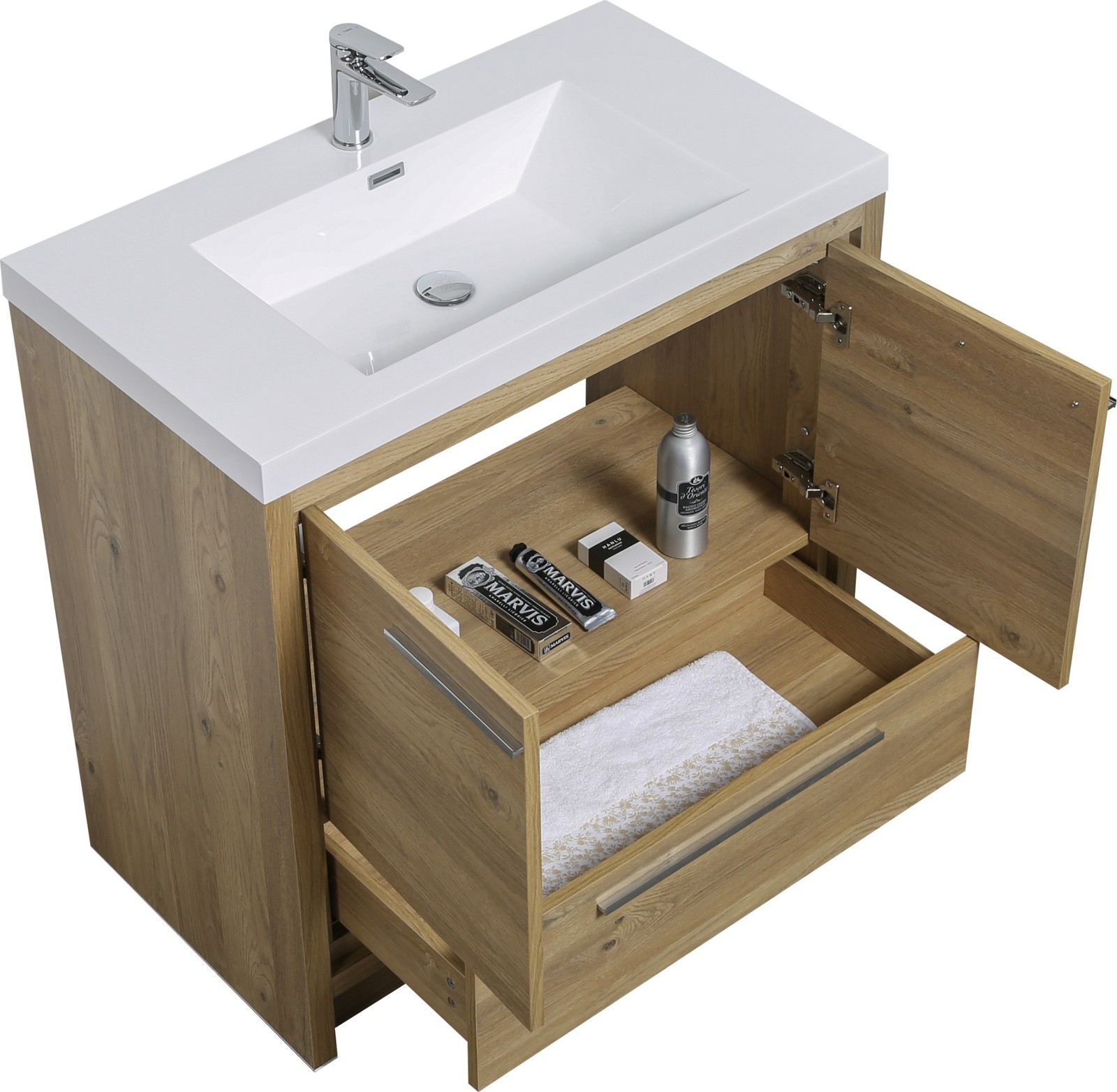 Alma Allier 36 inch Natual Oak Finish Vanity With White Sink