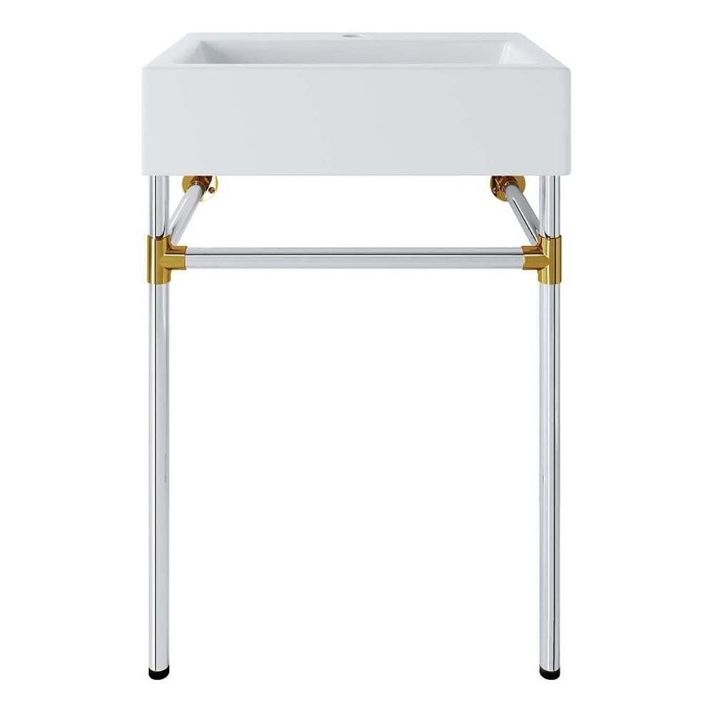 Modway Redeem 24″ Wall-Mount Stainless Steel Bathroom Vanity in Silver/White