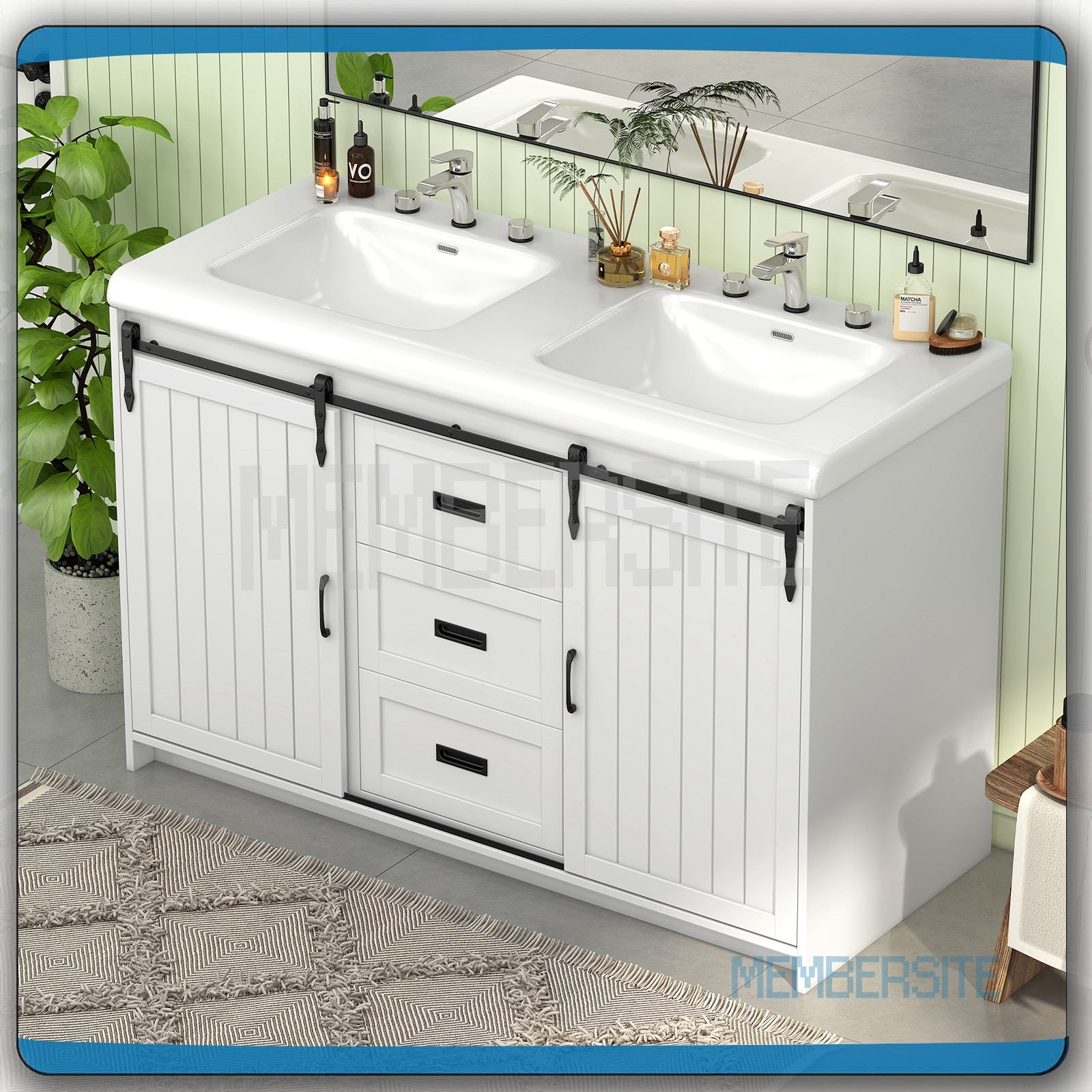 Bathroom Vanity 47.3″ Bathroom Sink Cabinet w/Sinks and Sliding Doors ,2 Drawers