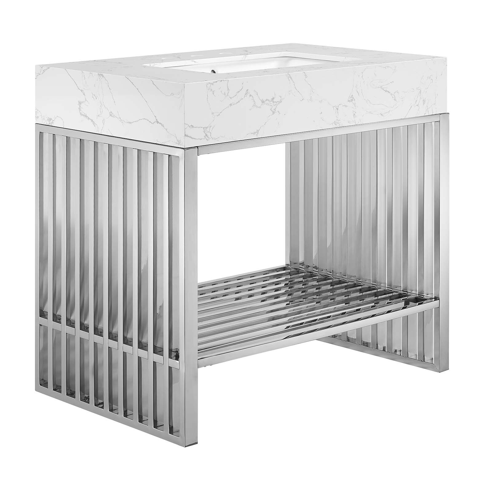 Modway Gridiron 36″ Bathroom Vanity in White Silver