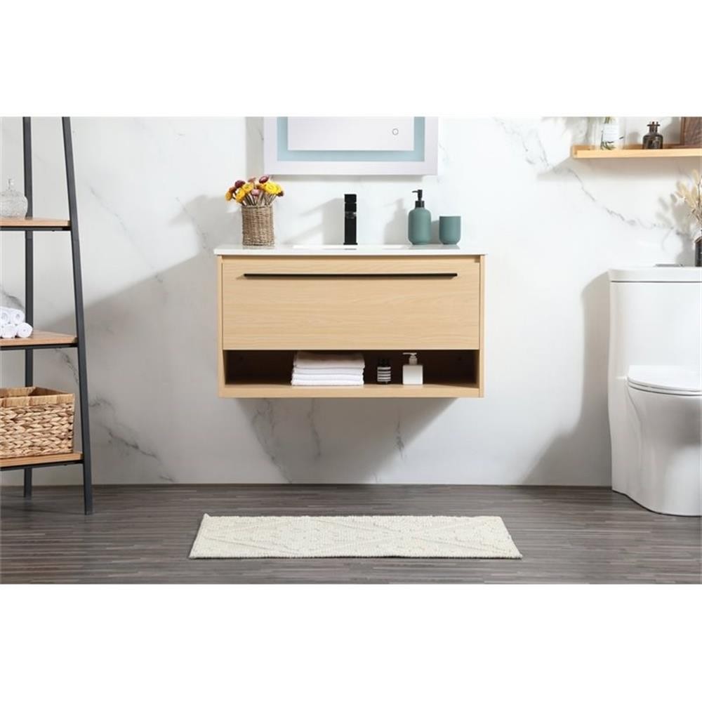 Elegant Decor Roman 36″ Aluminum Alloy MDF Single Bathroom Vanity in Maple