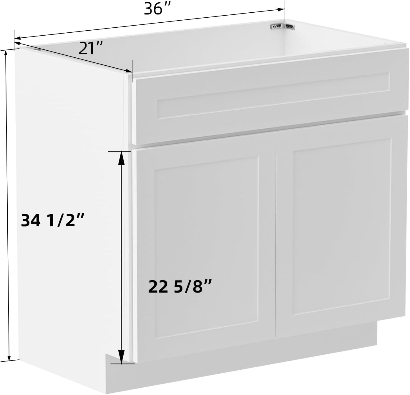 36 Inch Unassembled Bathroom Vanity Cabinet, White, Sink & Handles Not Included