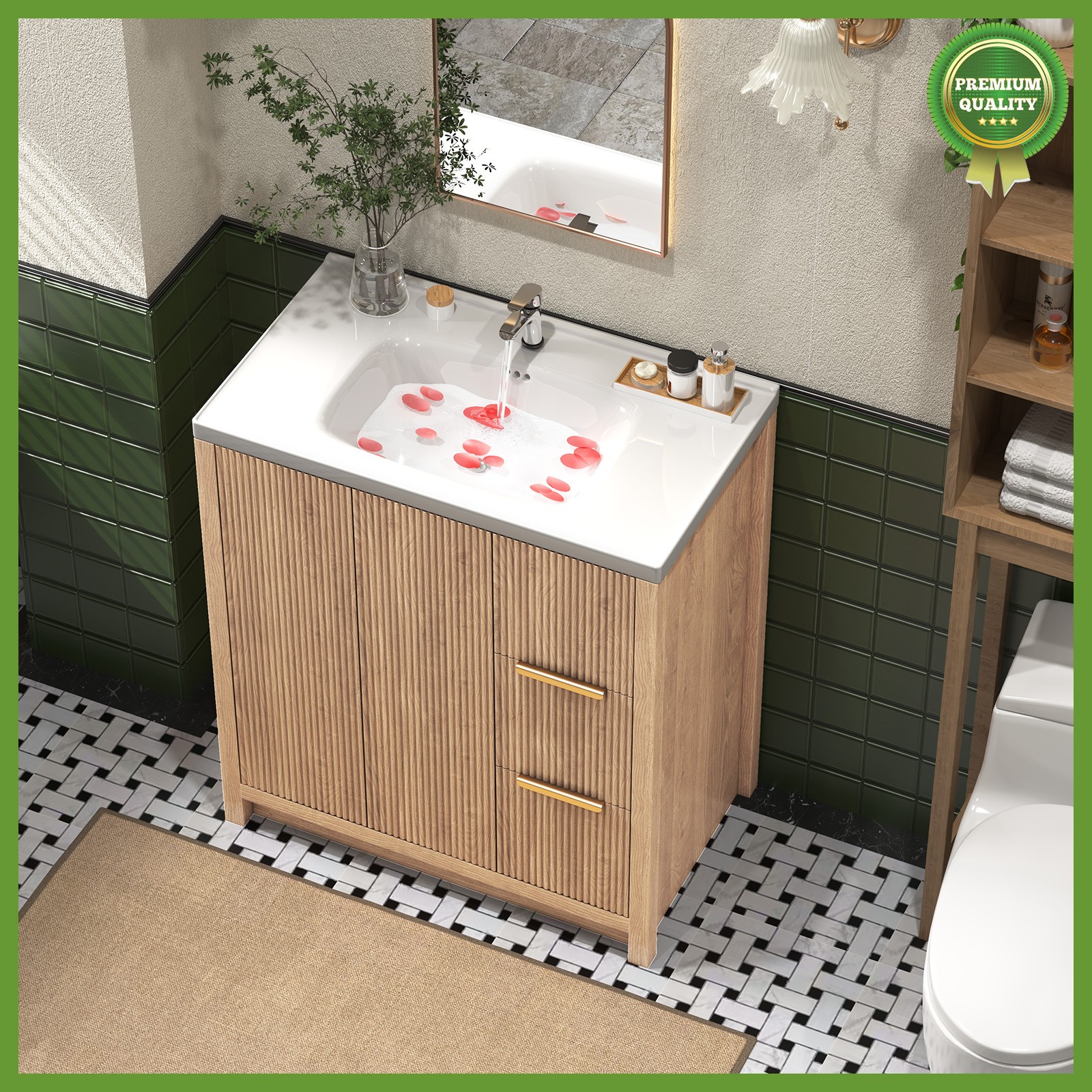 Bathroom Vanity Set,Sink Combo Storage Cabinet Solid Wood Frame Soft-close Doors