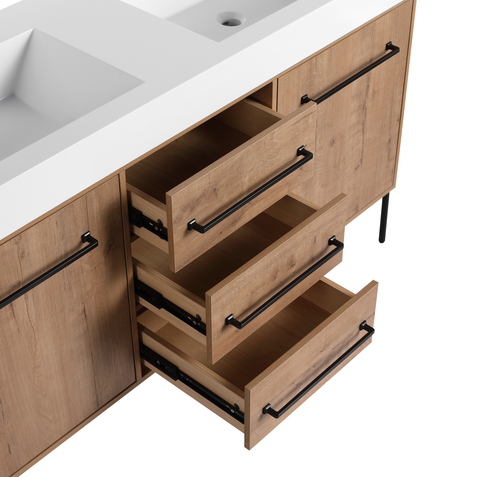 60 in Freestanding Bathroom Vanity White Double Resin Sink 2 Doors 3 Drawers