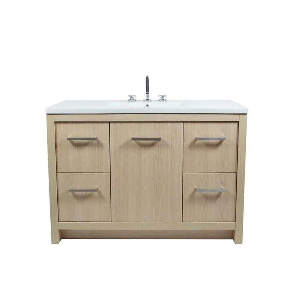 48″ Single Sink Vanity In Neutral Finish with White Ceramic Top