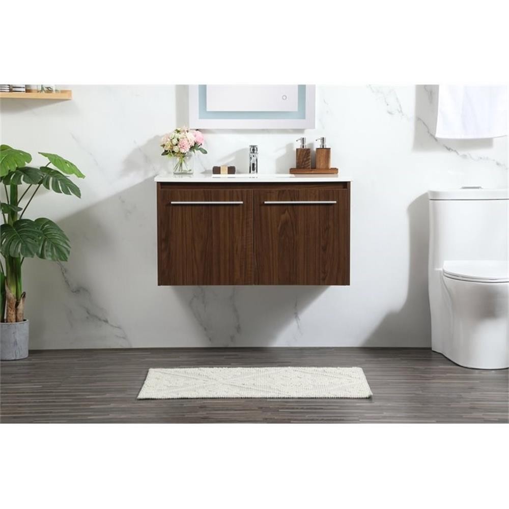 Elegant Decor Penn 36″ Aluminum Alloy MDF Single Bathroom Vanity in Walnut