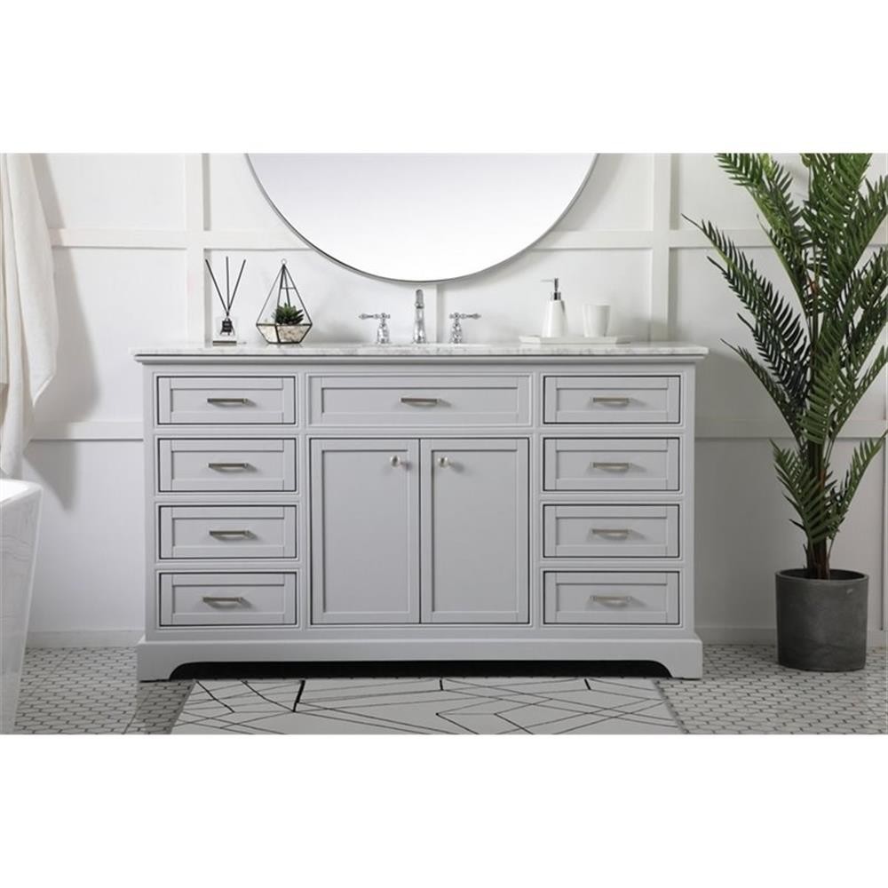 Elegant Decor Americana 60″ Metal MDF Marble Single Bathroom Vanity in Gray