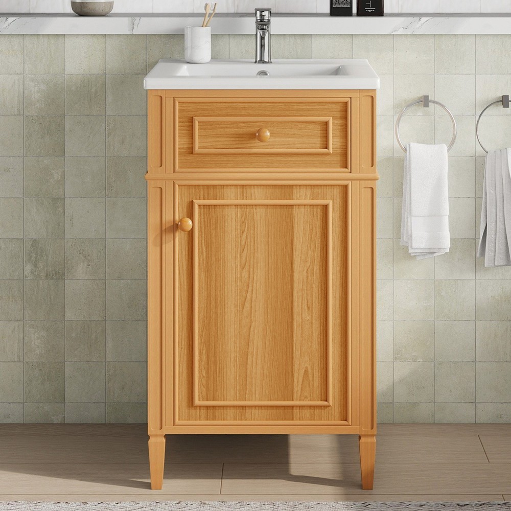 20″ Bathroom Vanity with Ceramic Sink, Freestanding Bath Vanity Door Cabinet