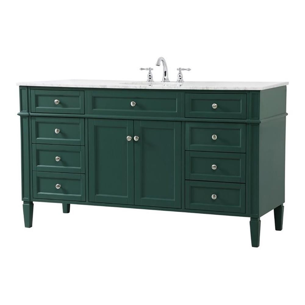 Elegant Decor Park Avenue 60″ Metal MDF Marble Single Bathroom Vanity in Green