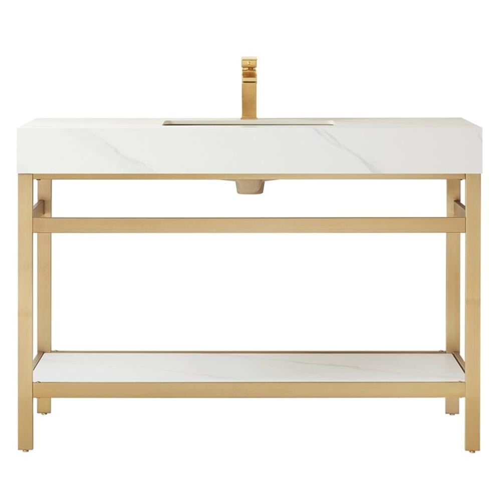 Funes 48″ Single Sink Bathroom Vanity in Brushed Gold Frame White Top No Mirror