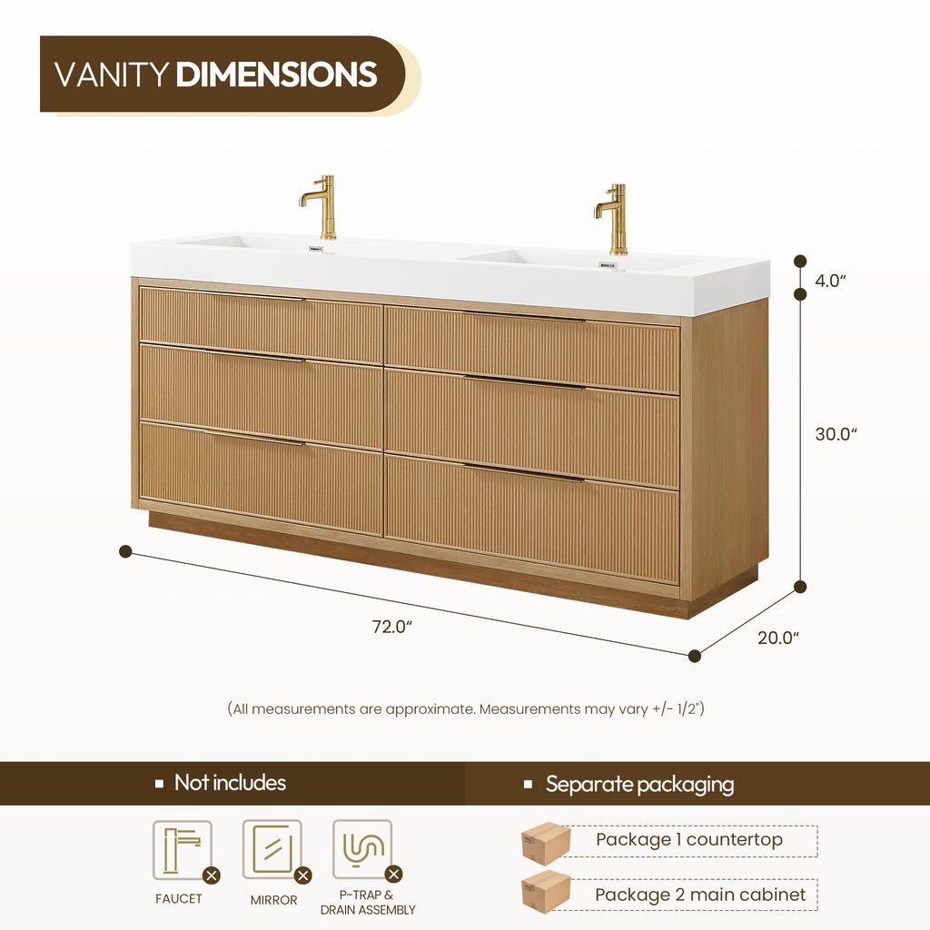 Hohhot 72″ Double Bath Vanity in Washed Ash Grey with White Stone Top