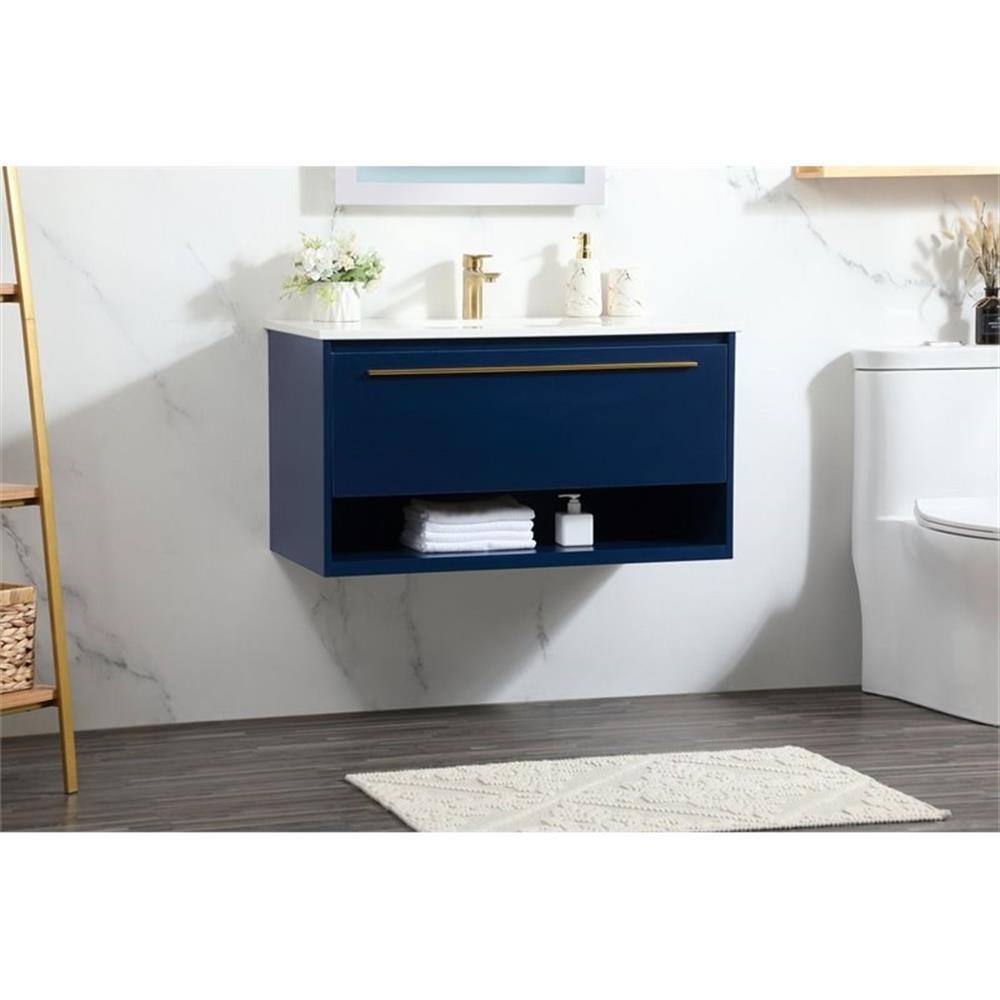 Elegant Decor Roman 36″ Aluminum Alloy MDF Single Bathroom Vanity in Blue