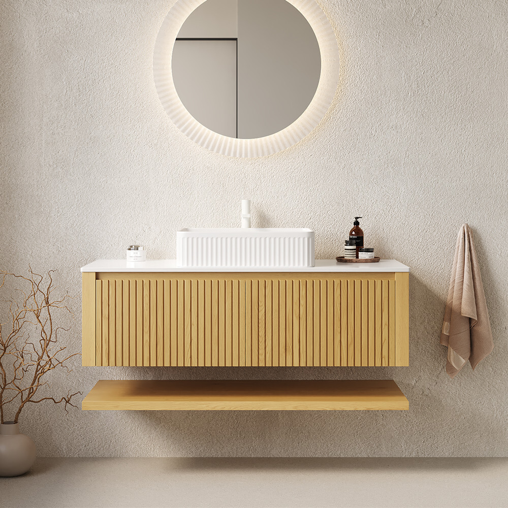 48″ Wall Mounted Floating Bathroom Vanity w/Sink, Drawer Vanity Cabinet, Shelf