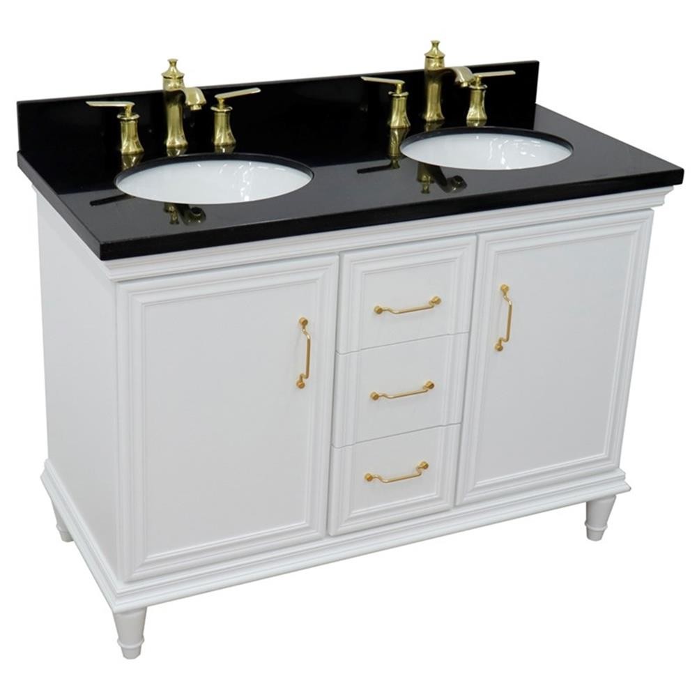 49 in. Double Wooden Vanity White with Black Galaxy Oval Sink