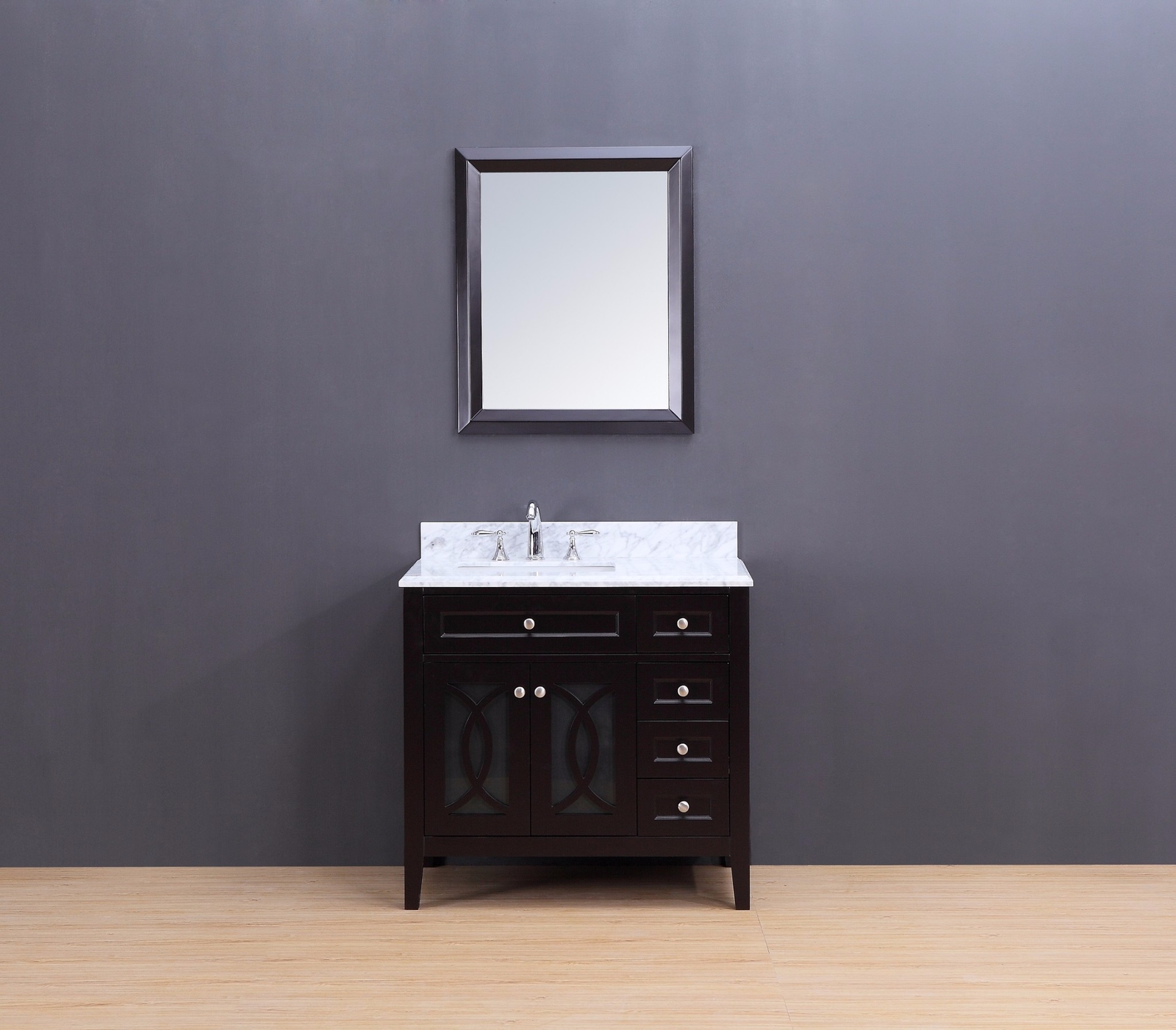 Transitional Bathroom Vanity Set w/ Carrera Marble Top Espresso 36″ Single Sink