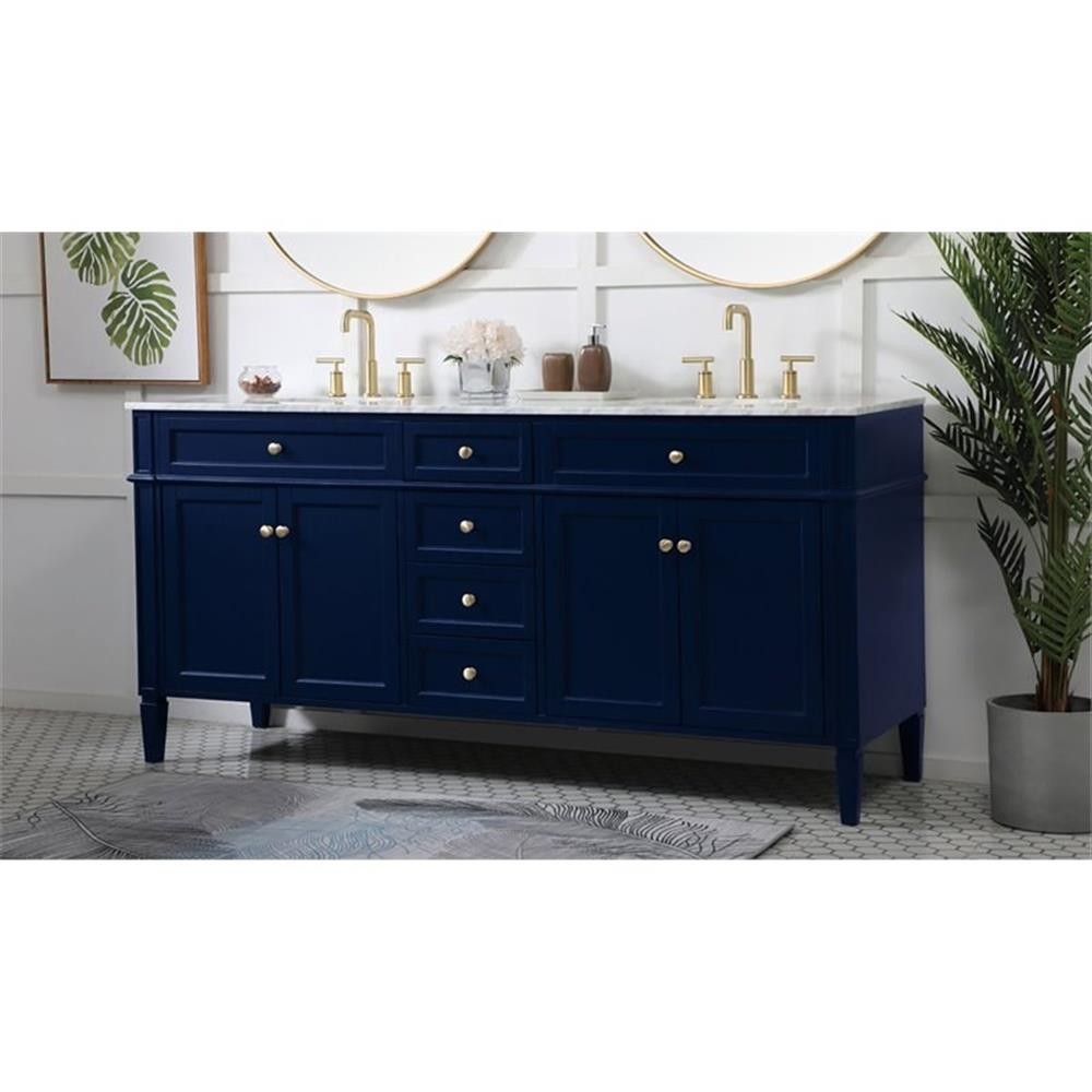 Elegant Decor Park Avenue 72″ Metal MDF Marble Double Bathroom Vanity in Blue