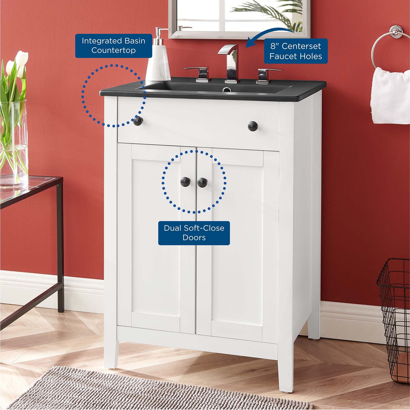 Modway Nantucket 24″ Bathroom Vanity With Sink in White Black