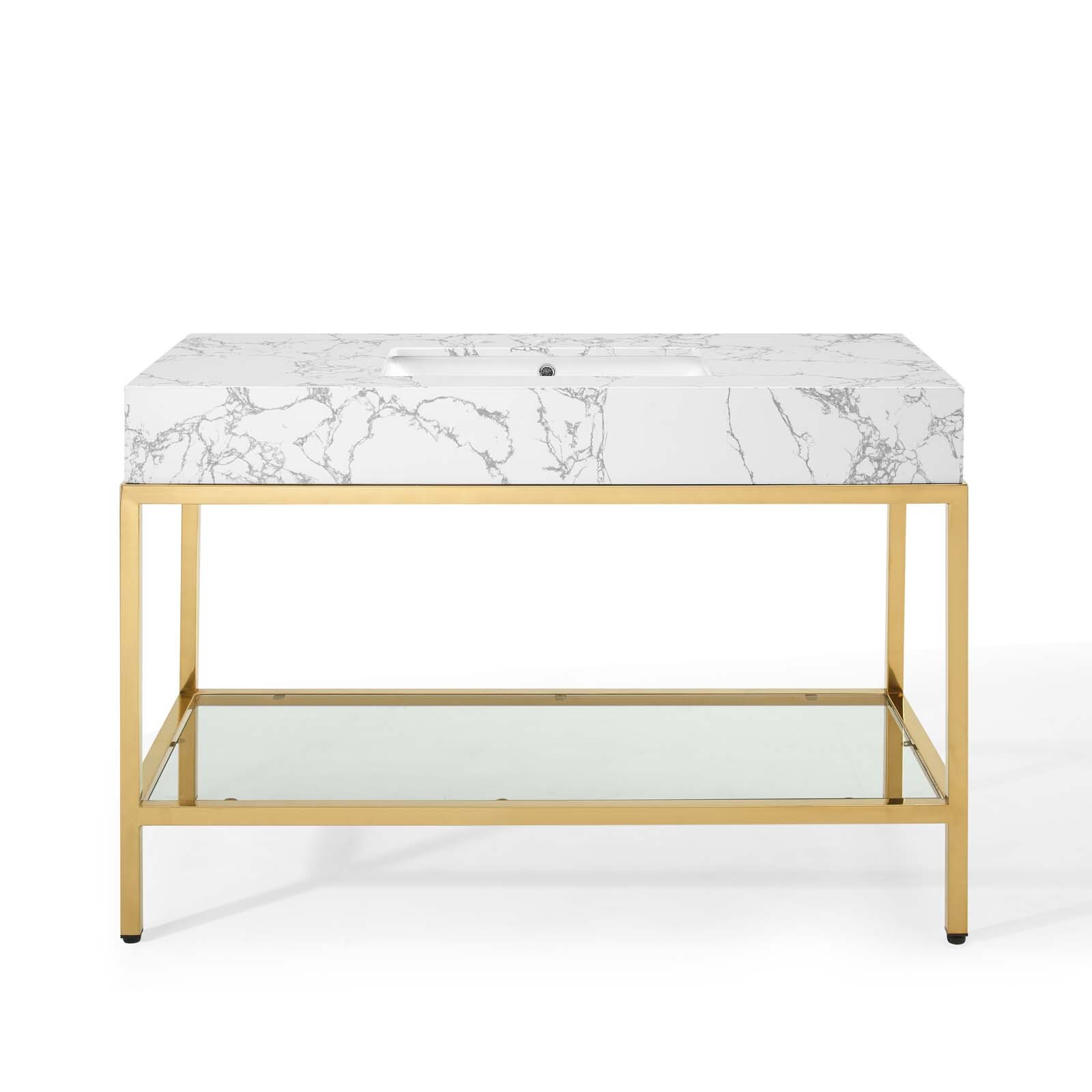 Modway Kingsley 50″ Gold Stainless Steel Bathroom Vanity in Gold White