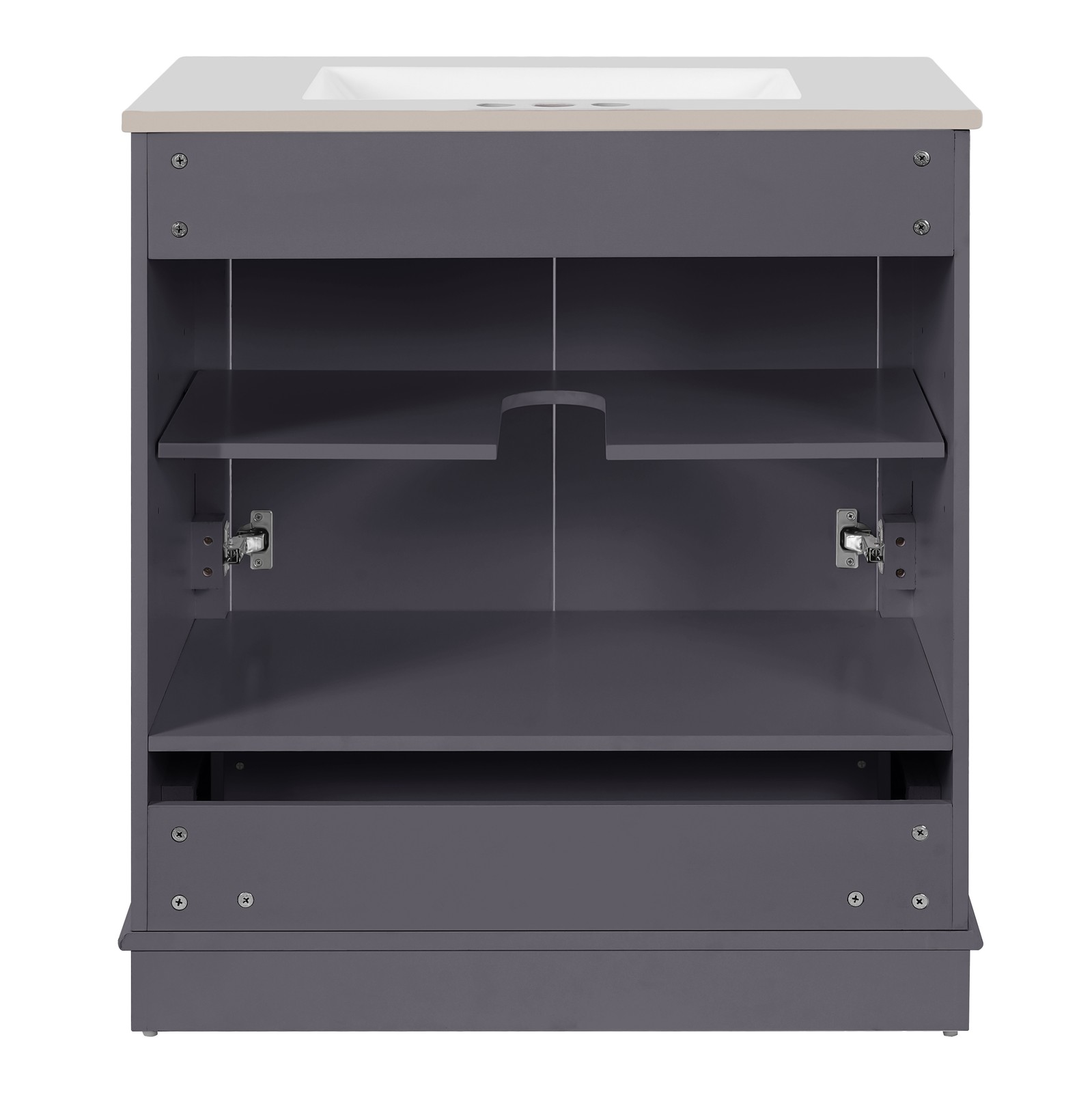 30.5″ Bathroom Vanity with Ceramic Sink, 2 Soft Close Doors, Solid Wood Frame