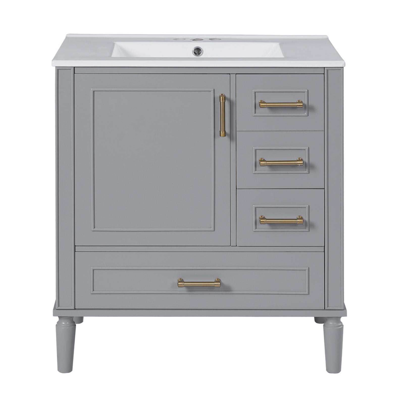 Modern 30″ Bathroom Vanity with Ceramic Basin, Soft-Close Door, Spacious