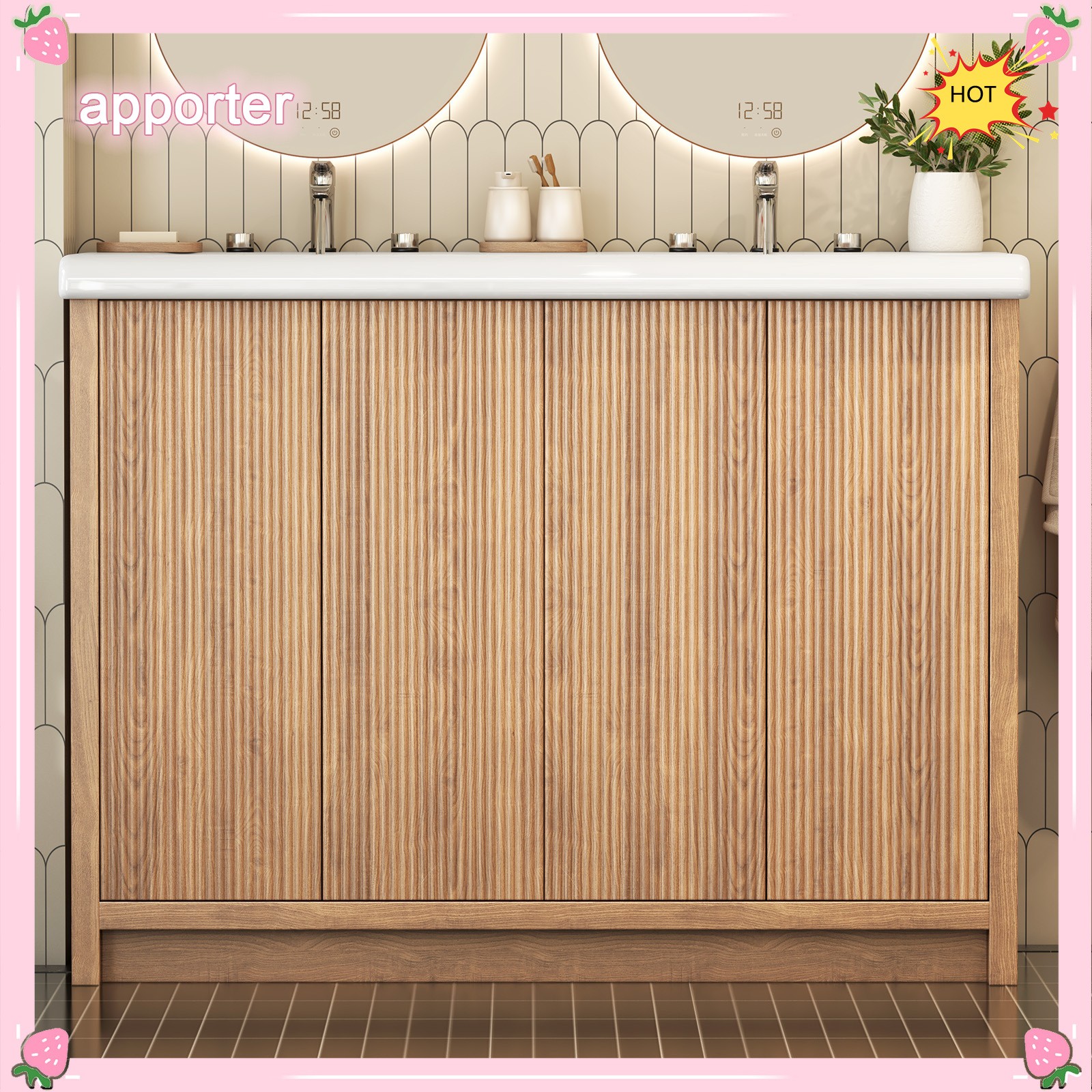 47.3″ Double Sink Bathroom Vanity Wood Grain Modern 2 Basin Storage Cabinet NEW