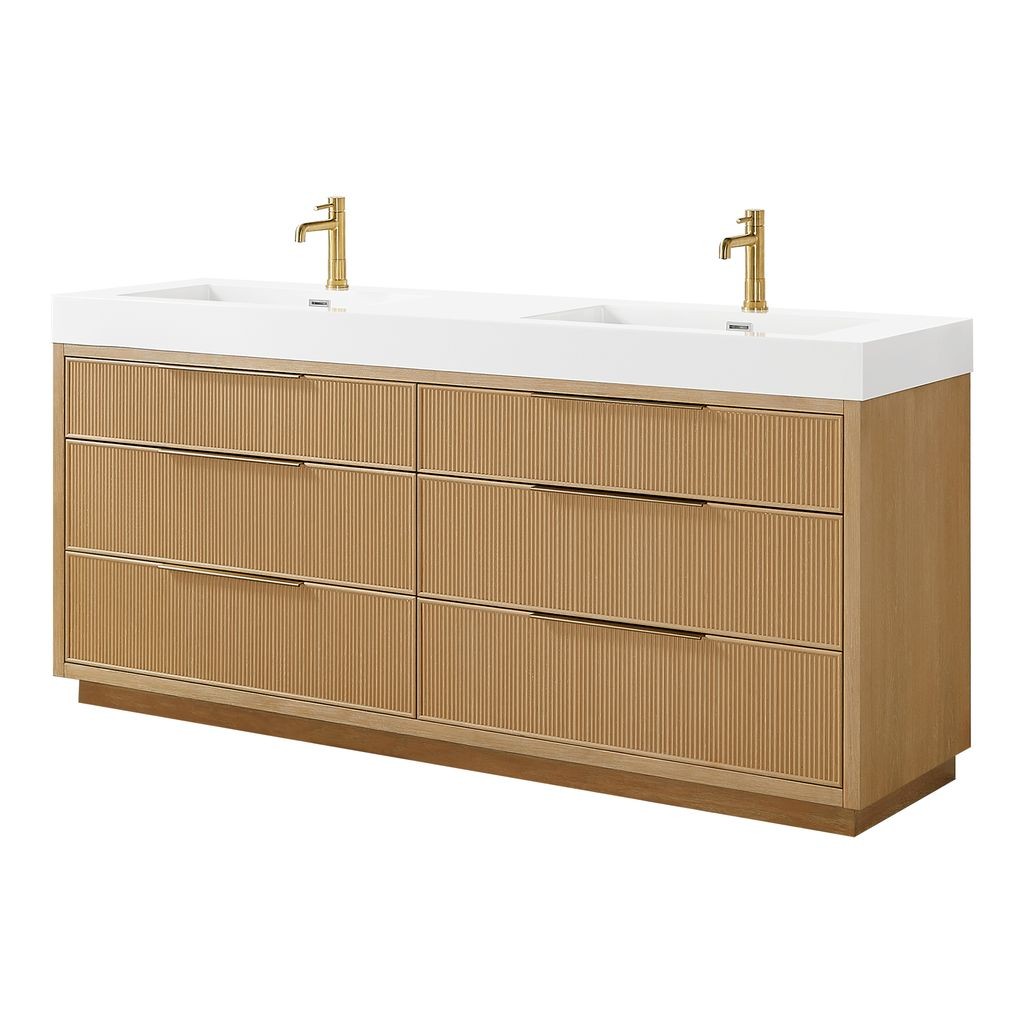 Hohhot 72″ Double Bath Vanity in Washed Ash Grey with White Stone Top
