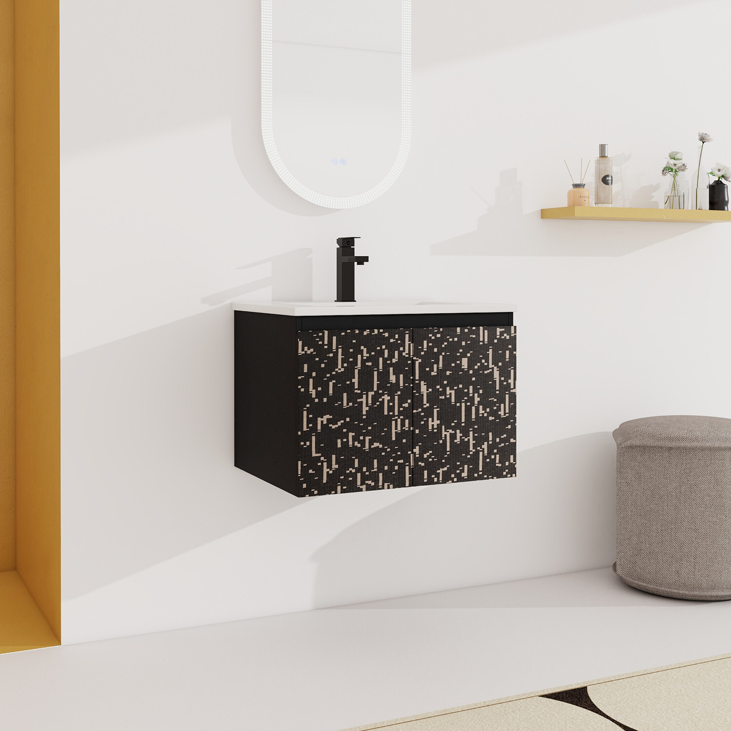 24″ 30″ Wall Mounted Bathroom Vanity with Sink, Floating Vanity Cabinet 2 Doors