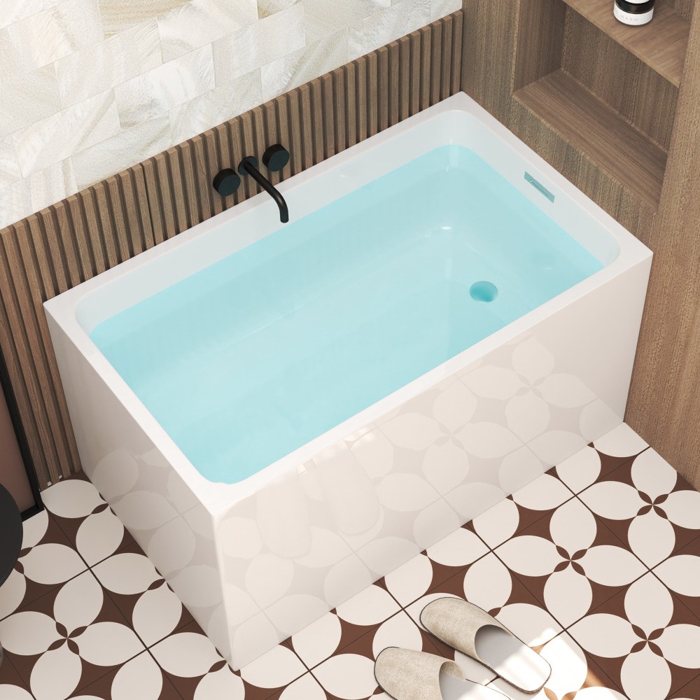 47″ Acrylic Freestanding Soaking Bathtub Gloss White Rectangular Modern