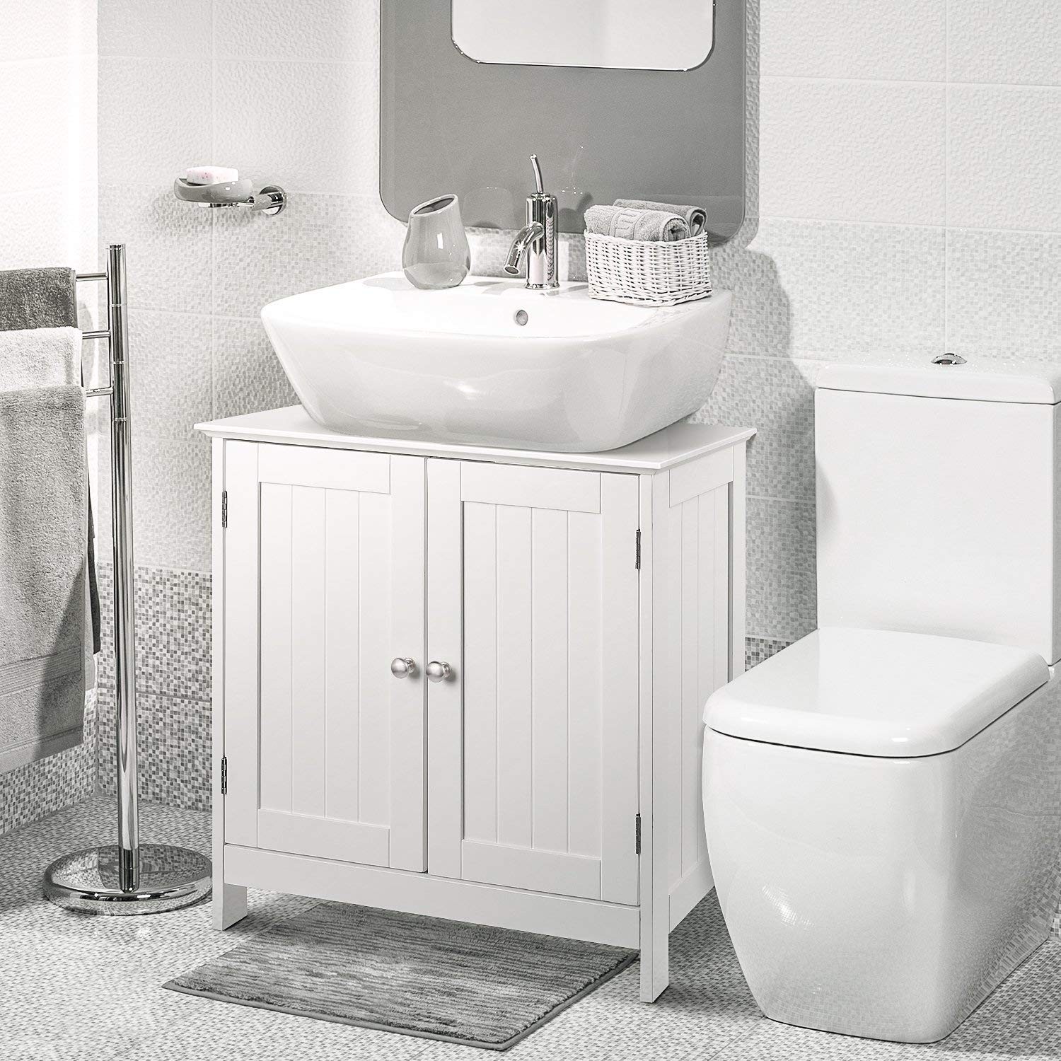 Pedestal Under Sink Storage Bathroom Vanity with 2 Doors Bathroom Cabinet Space
