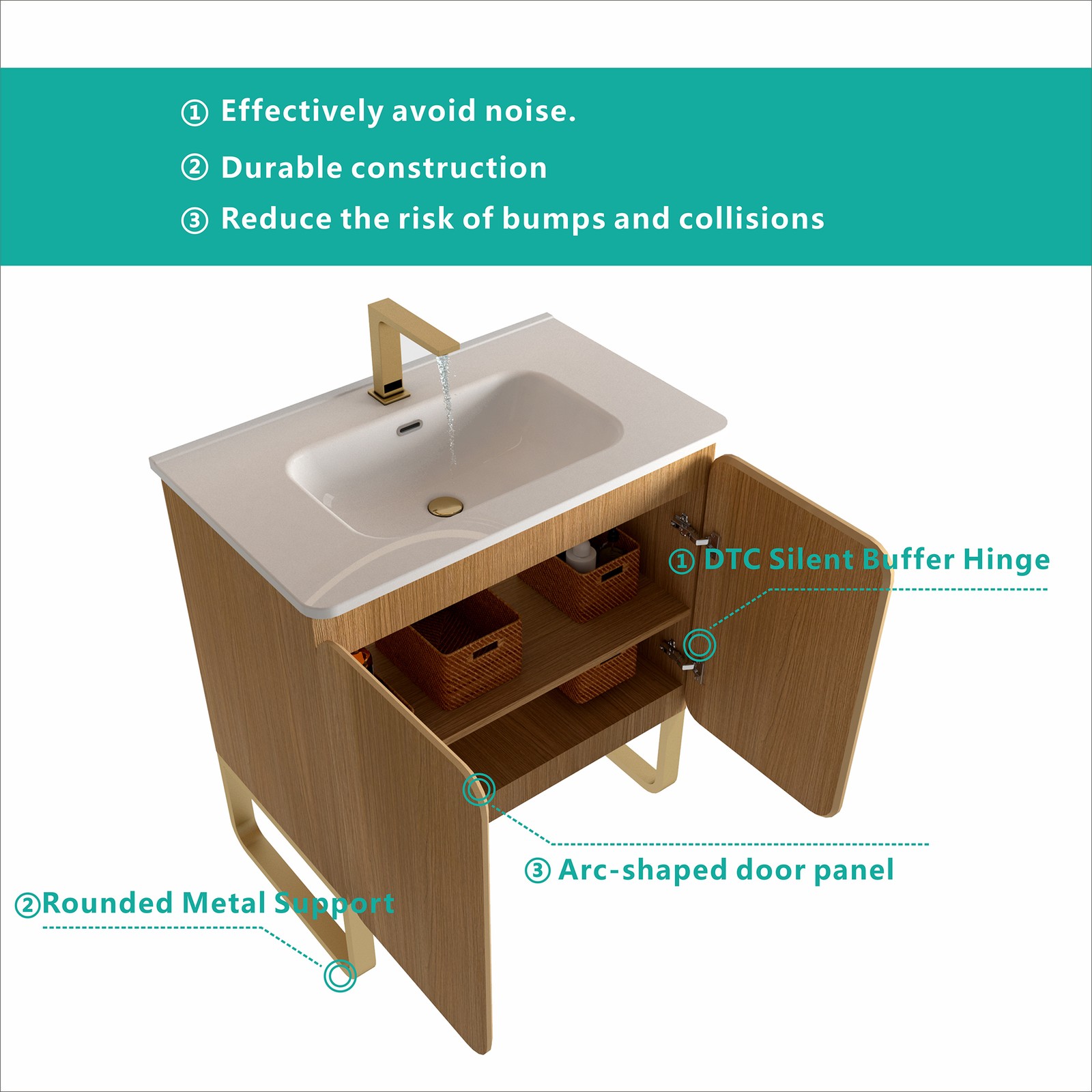 Light Oak 30″ Modern Bathroom Vanity with Ceramic Sink & Storage