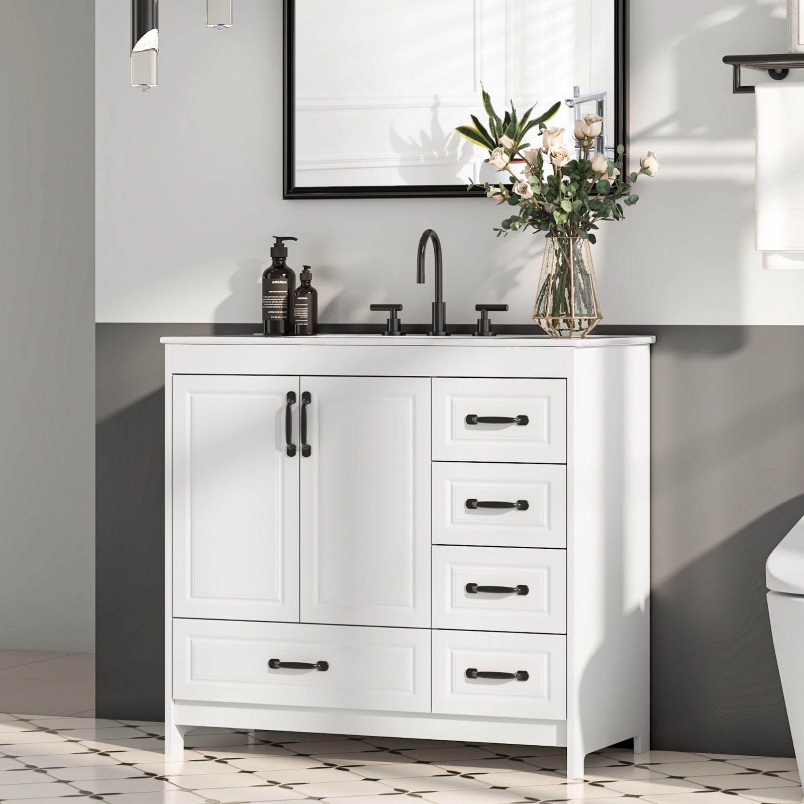 24″ 30″ 36″ Bathroom Vanity Set Storage Cabinet with Ceramic Sink Combo White